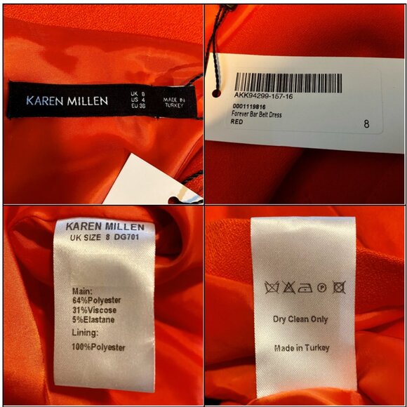 *NWT* Karen Millen Red "Forever" Structured Crepe Bar Belt Midi Dress - Size 4 - Picture 16 of 16